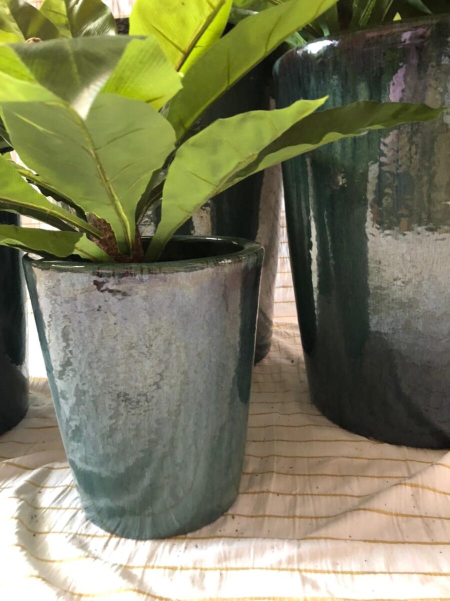 Maceta Cilindrica Ceramica Verde S