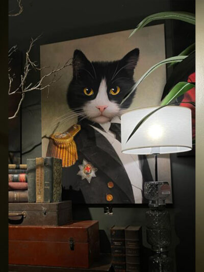 Cuadro gato blanco y negro traje gala