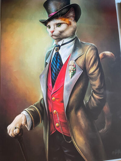 Cuadro gato con baston y traje