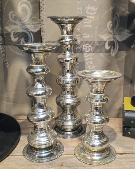 Candel vidrio plata alto