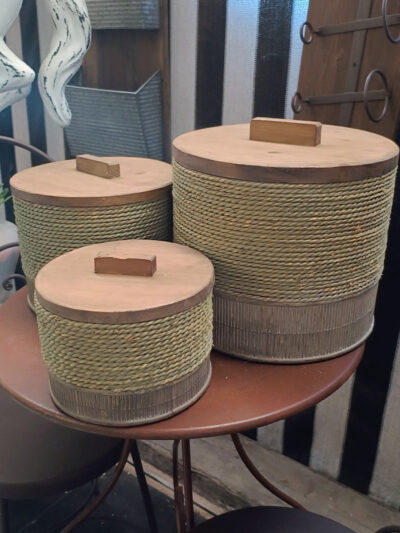 Set x3 cajas redondas madera