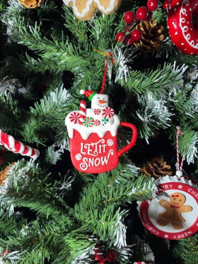 Colgante taza con muñeco de nieve