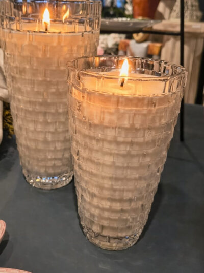 Vaso cuadriculado chico con vela blanca