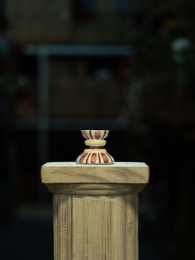 Porta vela rayado rosa claro