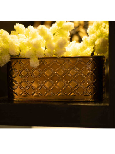 Set x2 Maceta rectangular dorada con relieve de metal